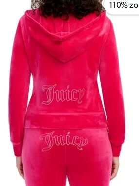 Juicy Couture Tracksuit Set Womens L Hot Pink Bling Logo Zip Hoodie